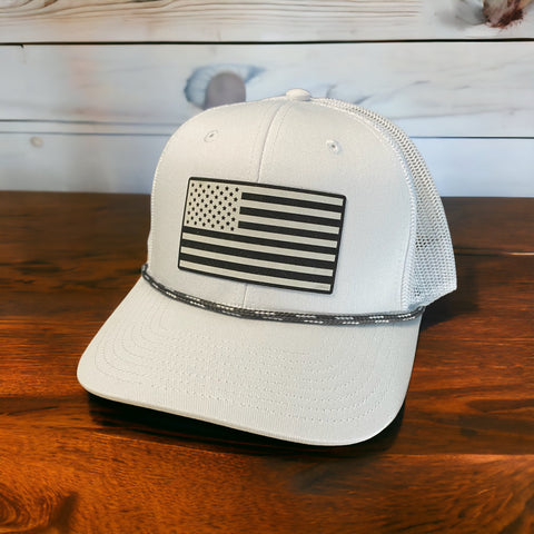 White on white American Flag Patch Hat