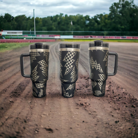 Checkered Lightning bolt 40oz tumbler